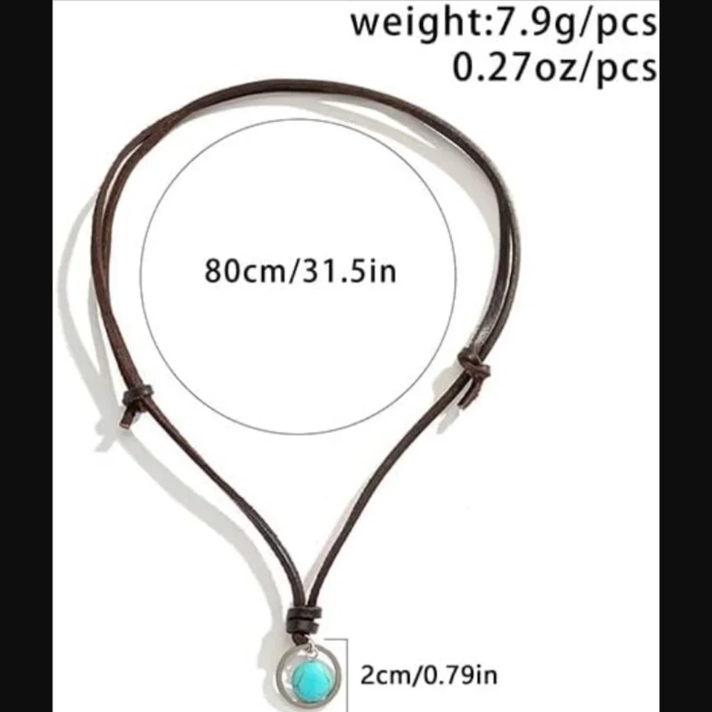 Boho Vintage Turquoise Pendant Choker, Bohemian, Leather Necklace